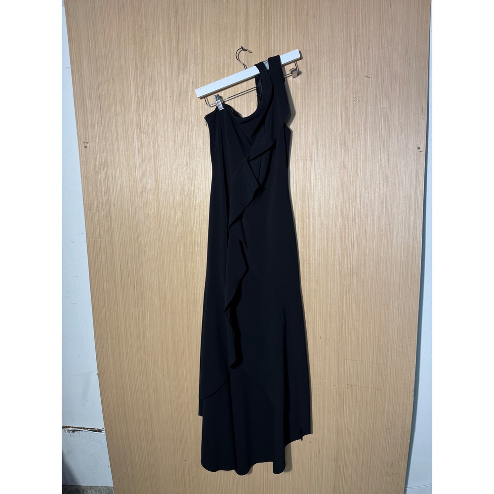 Parker Black Womens One Shoulder Ruffle Gown Black Asymmetrical Maxi Dress